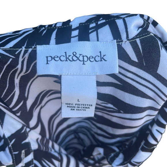 Peck & Peck Sz large long sleeve lightweight Flowy blouse black and white - Picture 3 of 5